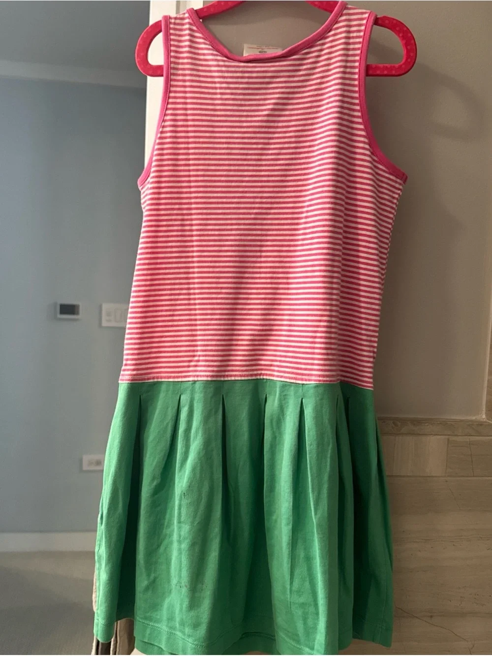 Hanna Andersson Pink & Green Sleeveless Drop-Waist Dress girls size 6